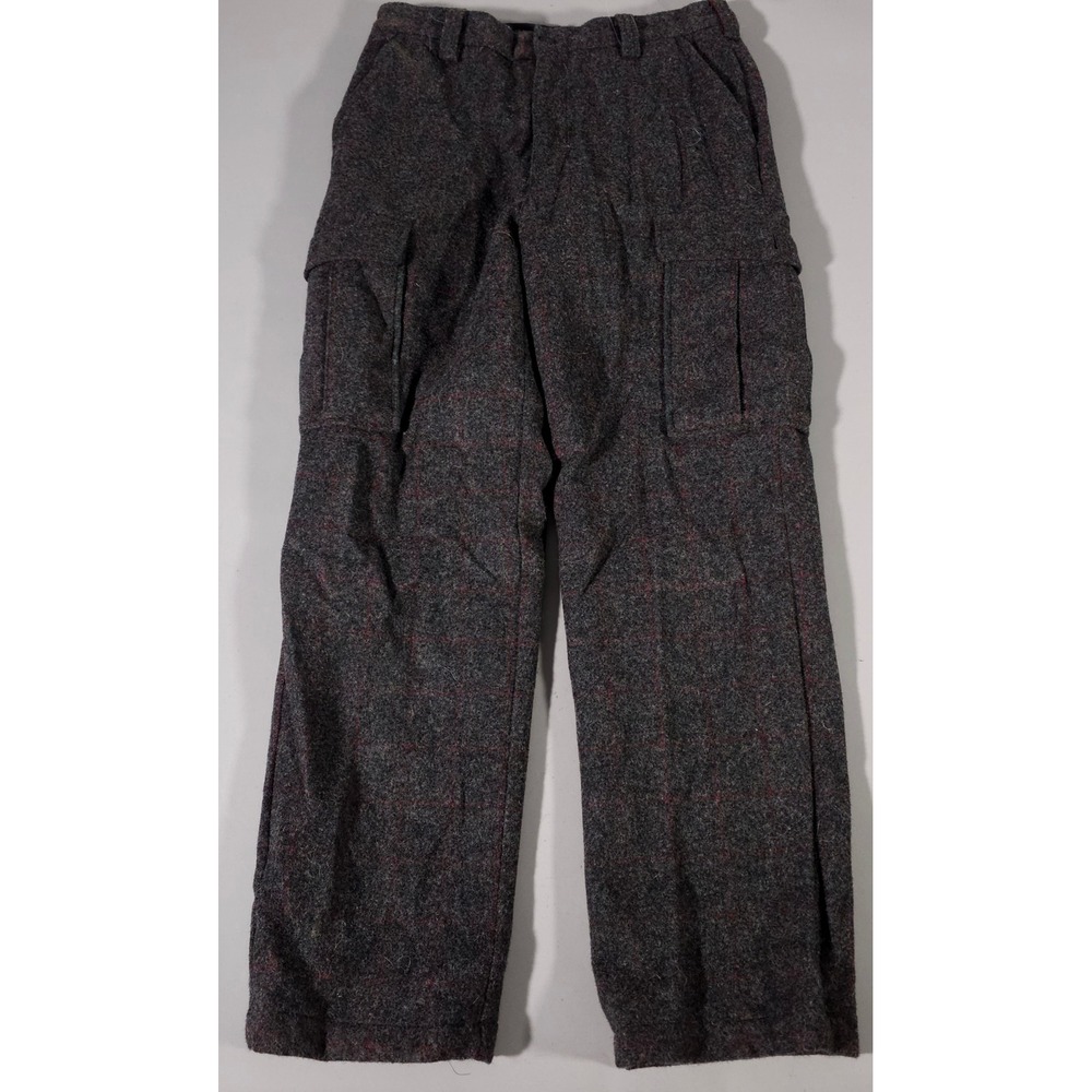 LL Bean Cargo Pants Mens 32 Gray Wool Windstopper Gore-Tex Windowpane Plaid
